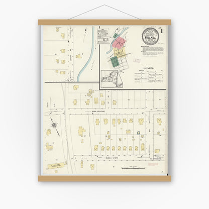 Old map wall art mockup — magnetic wood frame on white wall — Sanborn Fire Insurance Map from Wallkill, Ulster County, New York (1913) - Complete Map Set
