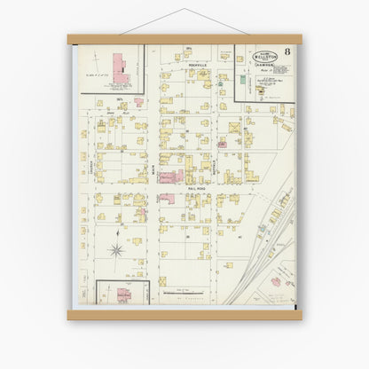 Old map wall art mockup — magnetic wood frame on white wall — Sanborn Fire Insurance Map from Wellston, Jackson County, Ohio (1897), Sheet #0008
