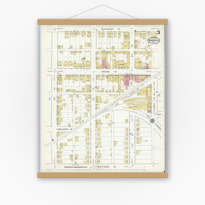 Old map wall art mockup — magnetic wood frame on white wall — Sanborn Fire Insurance Map from Windber, Somerset County, Pennsylvania (1916), Sheet #0003