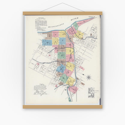 Old map wall art mockup — magnetic wood frame on white wall — Sanborn Fire Insurance Map from Hannibal, Marion County, Missouri (1890) - Complete Map Set