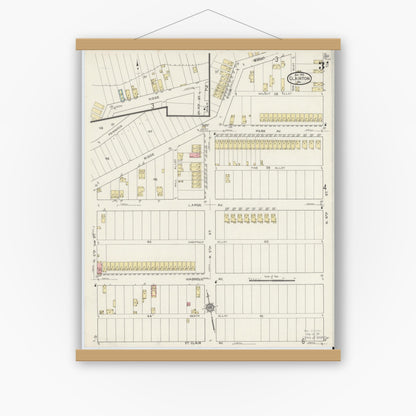 Old map wall art mockup — magnetic wood frame on white wall — Sanborn Fire Insurance Map from Clairton, Allegheny County, Pennsylvania (1915), Sheet #0003