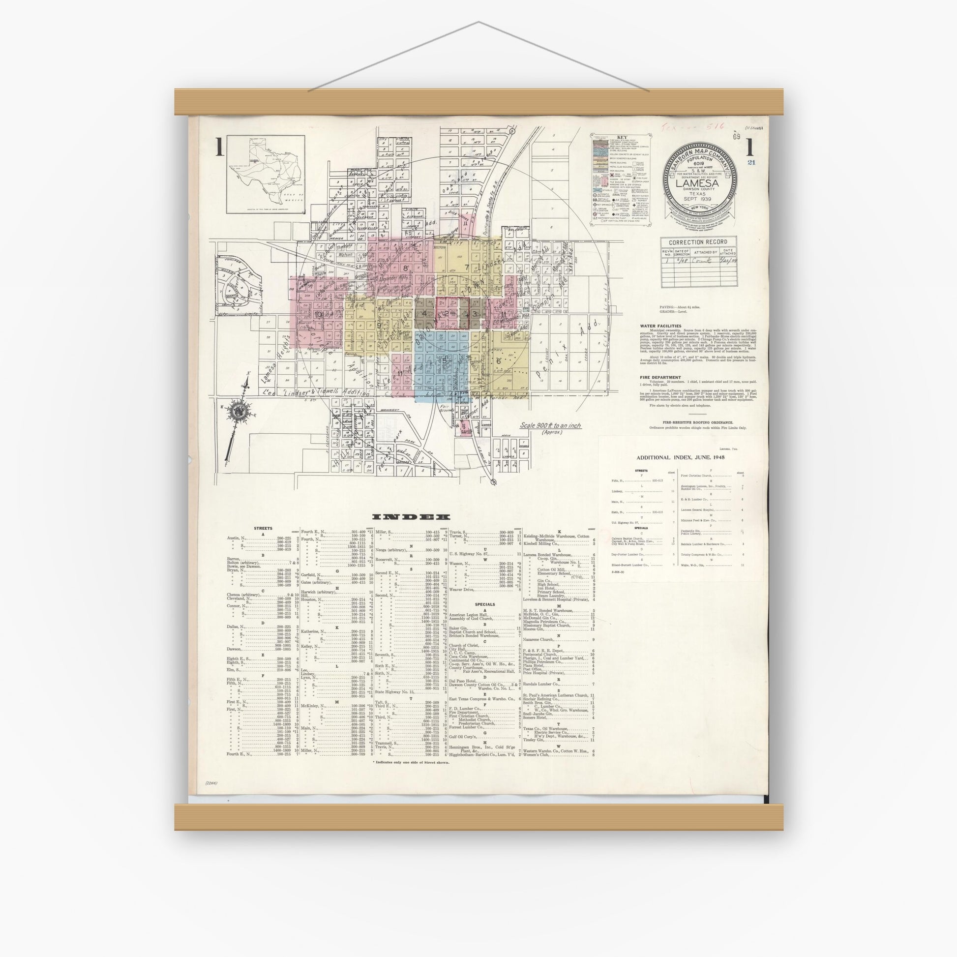 Old map wall art mockup — magnetic wood frame on white wall — Sanborn Fire Insurance Map from Lamesa, Dawson County, Texas (1948) - Complete Map Set