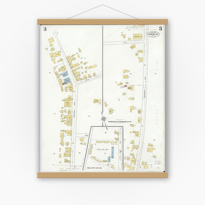 Old map wall art mockup — magnetic wood frame on white wall — Sanborn Fire Insurance Map from Waialua, Honolulu County, Hawaii (1927), Sheet #0003