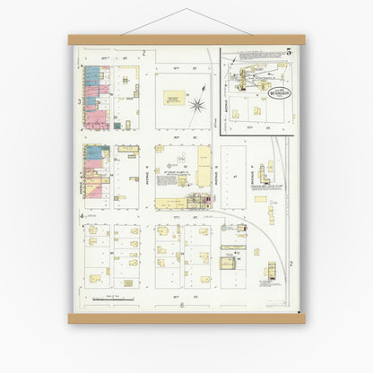 Old map wall art mockup — magnetic wood frame on white wall — Sanborn Fire Insurance Map from McGregor, McLennan County, Texas (1909), Sheet #0005