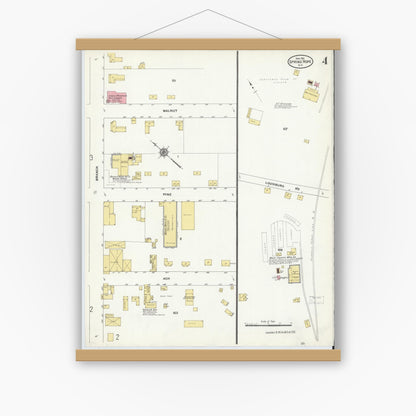 Old map wall art mockup — magnetic wood frame on white wall — Sanborn Fire Insurance Map from Spring Hope, Nash County, North Carolina (1911), Sheet #0004