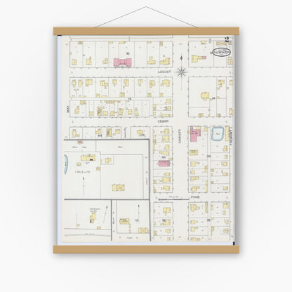 Old map wall art mockup — magnetic wood frame on white wall — Sanborn Fire Insurance Map from Sumner, Lawrence County, Illinois (1894), Sheet #0002