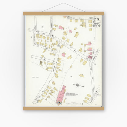 Old map wall art mockup — magnetic wood frame on white wall — Sanborn Fire Insurance Map from Fort Plain, Montgomery County, New York (1912), Sheet #0005