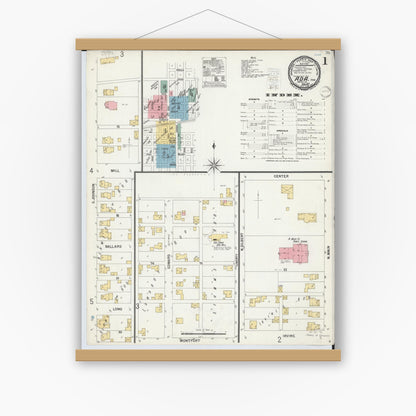 Old map wall art mockup — magnetic wood frame on white wall — Sanborn Fire Insurance Map from Ada, Hardin County, Ohio (1900) - Complete Map Set