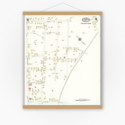 Old map wall art mockup — magnetic wood frame on white wall — Sanborn Fire Insurance Map from Lexington, Davidson County, North Carolina (1923), Sheet #0008
