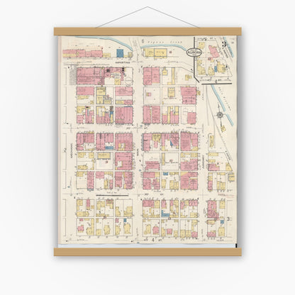 Old map wall art mockup — magnetic wood frame on white wall — Sanborn Fire Insurance Map from Aurora, Dearborn County, Indiana (1935), Sheet #0003