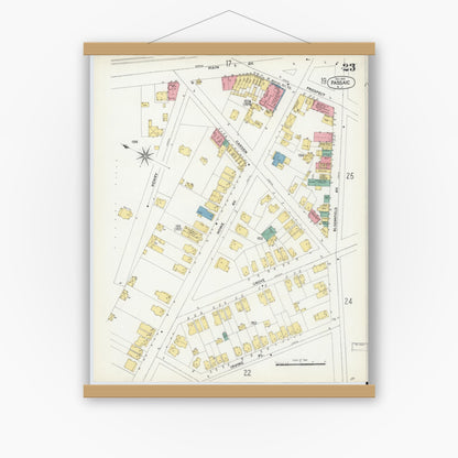 Old map wall art mockup — magnetic wood frame on white wall — Sanborn Fire Insurance Map from Passaic, Passaic County, New Jersey (1903), Sheet #0023