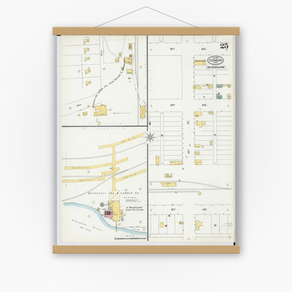 Old map wall art mockup — magnetic wood frame on white wall — Sanborn Fire Insurance Map from Escanaba, Delta County, Michigan (1899), Sheet #0025