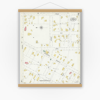 Old map wall art mockup — magnetic wood frame on white wall — Sanborn Fire Insurance Map from Lagrange, LaGrange County, Indiana (1901), Sheet #0007