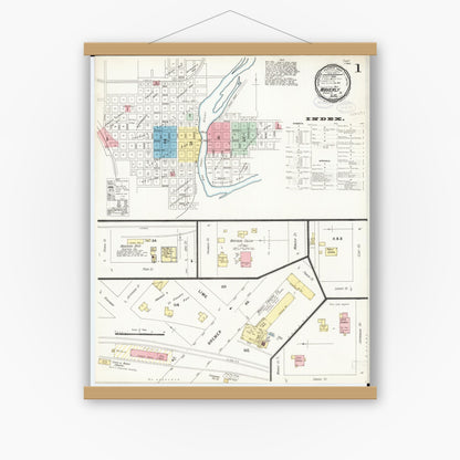 Old map wall art mockup — magnetic wood frame on white wall — Sanborn Fire Insurance Map from Waverly, Bremer County, Iowa (1897) â€” Complete Set