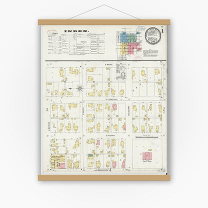 Old map wall art mockup — magnetic wood frame on white wall — Sanborn Fire Insurance Map from Danville, Hendricks County, Indiana (1898) - Complete Map Set
