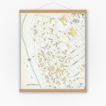 Old map wall art mockup — magnetic wood frame on white wall — Sanborn Fire Insurance Map from Falmouth, Barnstable County, Massachusetts (1901), Sheet #0003