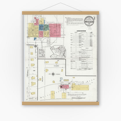 Old map wall art mockup — magnetic wood frame on white wall — Sanborn Fire Insurance Map from Whitesboro, Grayson County, Texas (1921) - Complete Map Set