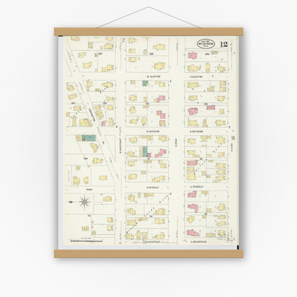 Old map wall art mockup — magnetic wood frame on white wall — Sanborn Fire Insurance Map from Mount Vernon, Knox County, Ohio (1907), Sheet #0012