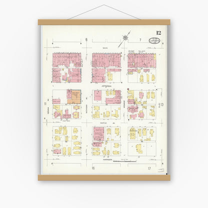 Old map wall art mockup — magnetic wood frame on white wall — Sanborn Fire Insurance Map from La Porte, La Porte County, Indiana (1912), Sheet #0012