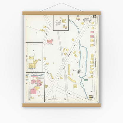 Old map wall art mockup — magnetic wood frame on white wall — Sanborn Fire Insurance Map from Arlington, Middlesex County, Massachusetts (1903), Sheet #0012