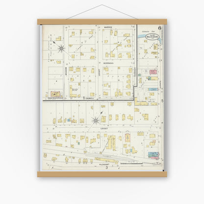 Old map wall art mockup — magnetic wood frame on white wall — Sanborn Fire Insurance Map from Belvidere, Boone County, Illinois (1897), Sheet #0006