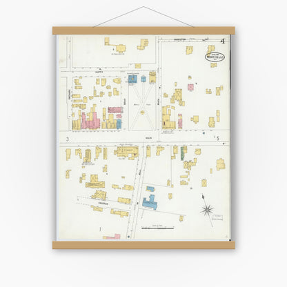 Old map wall art mockup — magnetic wood frame on white wall — Sanborn Fire Insurance Map from Monticello, Sullivan County, New York (1904), Sheet #0004