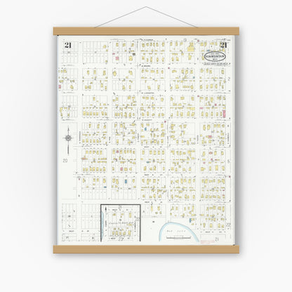 Old map wall art mockup — magnetic wood frame on white wall — Sanborn Fire Insurance Map from Iron Mountain, Dickinson County, Michigan (1930), Sheet #0021
