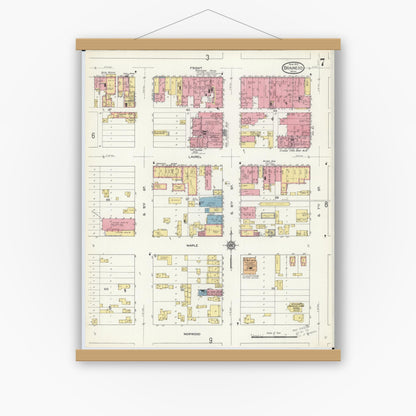 Old map wall art mockup — magnetic wood frame on white wall — Sanborn Fire Insurance Map from Brainerd, Crow Wing County, Minnesota (1913), Sheet #0007