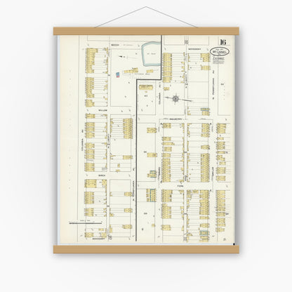 Old map wall art mockup — magnetic wood frame on white wall — Sanborn Fire Insurance Map from Mount Carmel, Northumberland County, Pennsylvania (1913), Sheet #0016