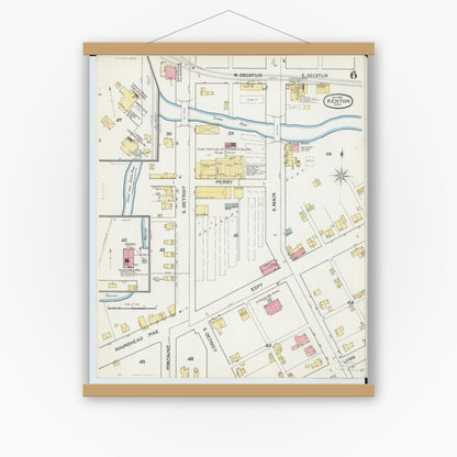 Old map wall art mockup — magnetic wood frame on white wall — Sanborn Fire Insurance Map from Kenton, Hardin County, Ohio (1892), Sheet #0006