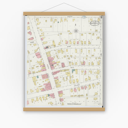 Old map wall art mockup — magnetic wood frame on white wall — Sanborn Fire Insurance Map from Westerville, Franklin County, Ohio (1894), Sheet #0002