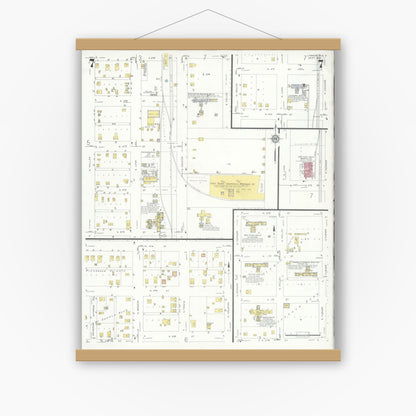 Old map wall art mockup — magnetic wood frame on white wall — Sanborn Fire Insurance Map from Lamesa, Dawson County, Texas (1932), Sheet #0007