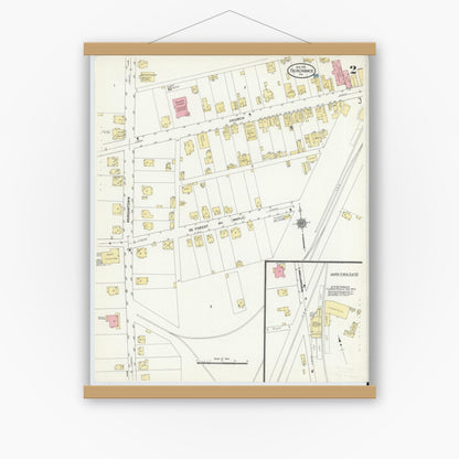 Old map wall art mockup — magnetic wood frame on white wall — Sanborn Fire Insurance Map from Fairchange, Fayette County, Pennsylvania (1911), Sheet #0002