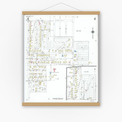 Old map wall art mockup — magnetic wood frame on white wall — Sanborn Fire Insurance Map from New Lexington, Perry County, Ohio (1950), Sheet #0004
