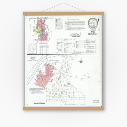 Old map wall art mockup — magnetic wood frame on white wall — Sanborn Fire Insurance Map from Roseville, Perry And Muskingum Counties, Ohio (1946), Sheet #0001
