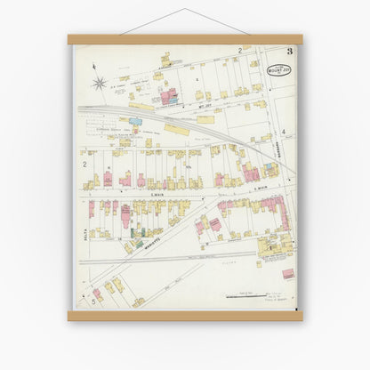 Old map wall art mockup — magnetic wood frame on white wall — Sanborn Fire Insurance Map from Mount Joy, Lancaster County, Pennsylvania (1896), Sheet #0003