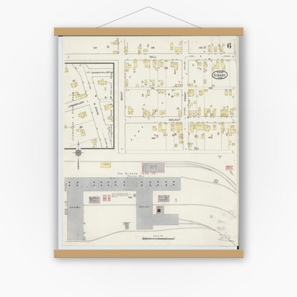 Old map wall art mockup — magnetic wood frame on white wall — Sanborn Fire Insurance Map from Girard, Trumbull County, Ohio (1915), Sheet #0006