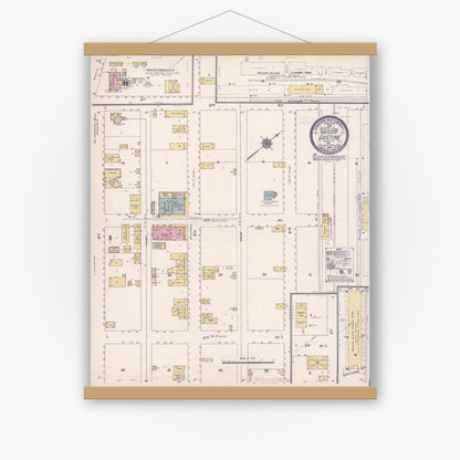 Old map wall art mockup — magnetic wood frame on white wall — Sanborn Fire Insurance Map from Gustine, Merced County, California (1910), Sheet #0001