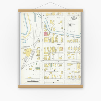 Old map wall art mockup — magnetic wood frame on white wall — Sanborn Fire Insurance Map from Boyne City, Charlevoix County, Michigan (1901), Sheet #0003