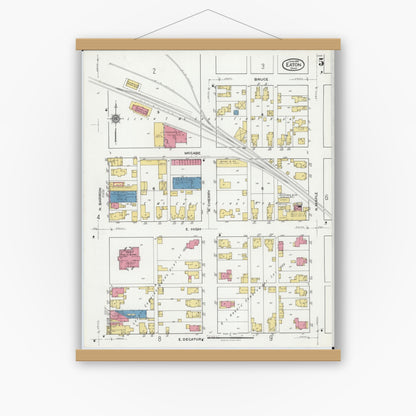 Old map wall art mockup — magnetic wood frame on white wall — Sanborn Fire Insurance Map from Eaton, Preble County, Ohio (1921), Sheet #0005