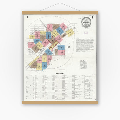 Old map wall art mockup — magnetic wood frame on white wall — Sanborn Fire Insurance Map from Roseville, Placer County, California (1925) - Complete Map Set