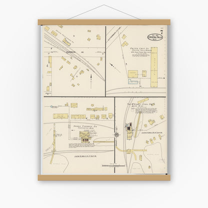 Old map wall art mockup — magnetic wood frame on white wall — Sanborn Fire Insurance Map from Crystal Falls, Iron County, Michigan (1922), Sheet #0007