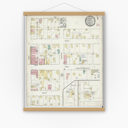 Old map wall art mockup — magnetic wood frame on white wall — Sanborn Fire Insurance Map from Carbondale, Jackson County, Illinois (1893) - Complete Map Set