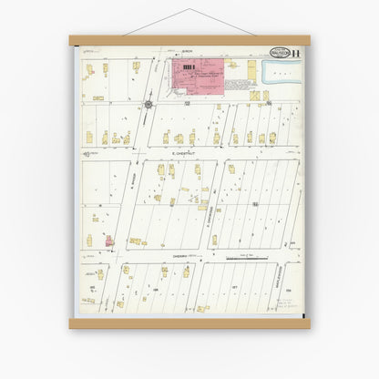 Old map wall art mockup — magnetic wood frame on white wall — Sanborn Fire Insurance Map from Wauseon, Fulton County, Ohio (1916), Sheet #0011