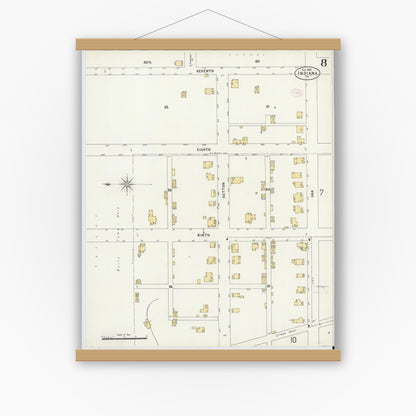 Old map wall art mockup — magnetic wood frame on white wall — Sanborn Fire Insurance Map from Indiana, Indiana County, Pennsylvania (1888), Sheet #0008