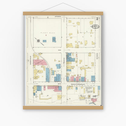 Old map wall art mockup — magnetic wood frame on white wall — Sanborn Fire Insurance Map from Kerrville, Kerr County, Texas (1916), Sheet #0002