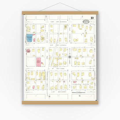 Old map wall art mockup — magnetic wood frame on white wall — Sanborn Fire Insurance Map from Newton, Jasper County, Iowa (1918), Sheet #0010