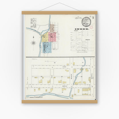 Old map wall art mockup — magnetic wood frame on white wall — Sanborn Fire Insurance Map from Wilcox, Elk County, Pennsylvania (1895), Sheet #0001
