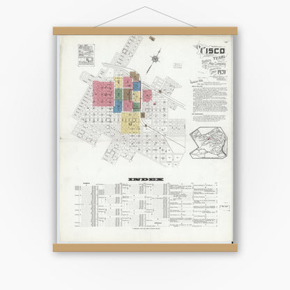Old map wall art mockup — magnetic wood frame on white wall — Sanborn Fire Insurance Map from Cisco, Eastland County, Texas (1920) - Complete Map Set