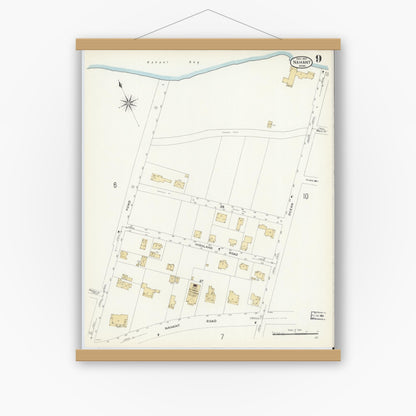 Old map wall art mockup — magnetic wood frame on white wall — Sanborn Fire Insurance Map from Nahant, Essex County, Massachusetts (1907), Sheet #0009
